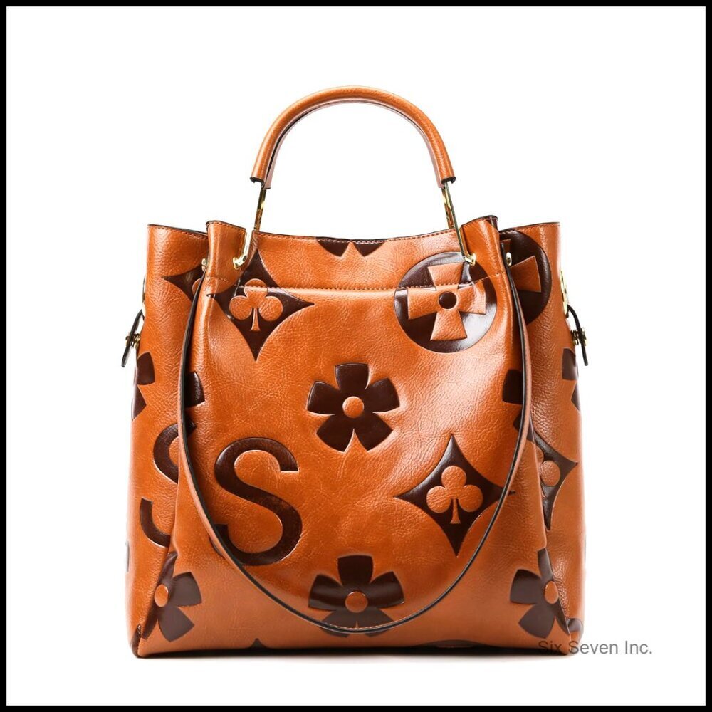Floral Embossed Leather Top Handle Shoulder Bag Hobo Tote Multipurpose Satchel